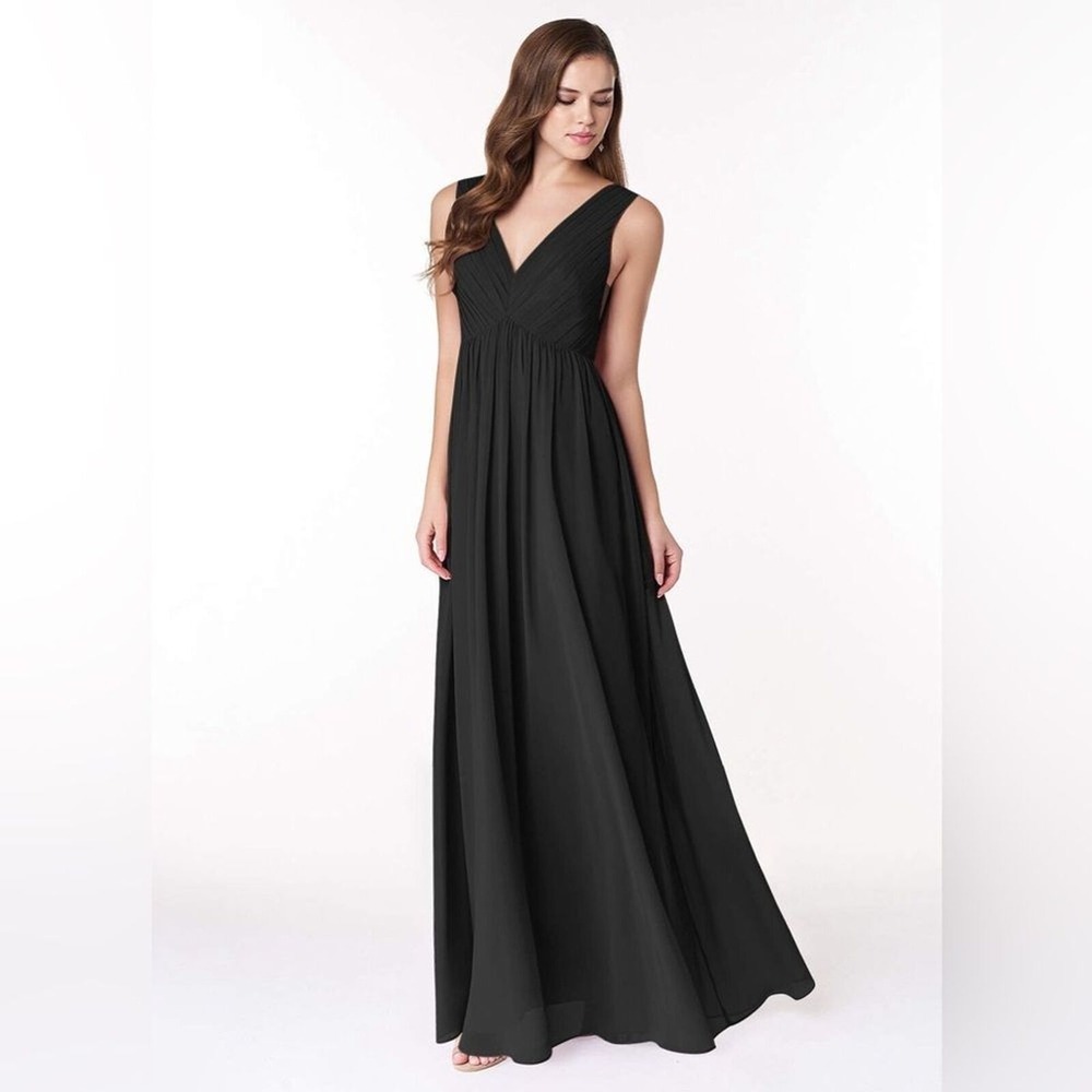 Azazie- Black Maxi dress V-neck back and open V-neck front Size A10